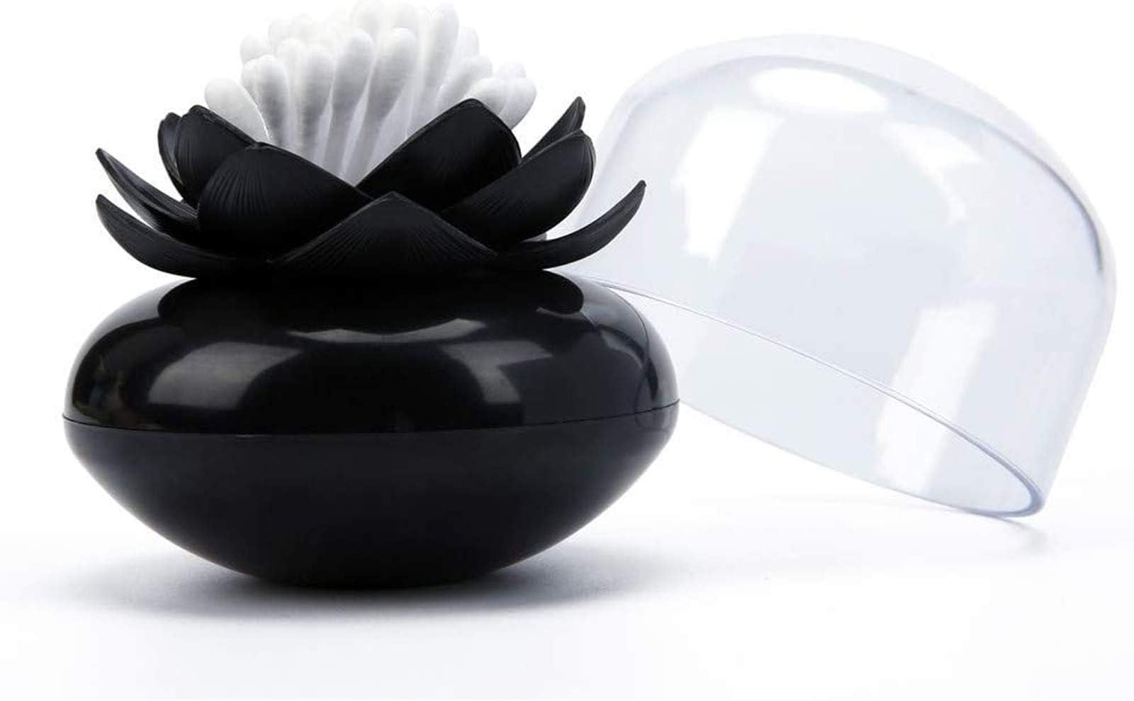 NiviyQ-Tips Holder Cotton Swab Organizer Lotus Shape Swab Cosmetic Storage Bathroom Decor, Black