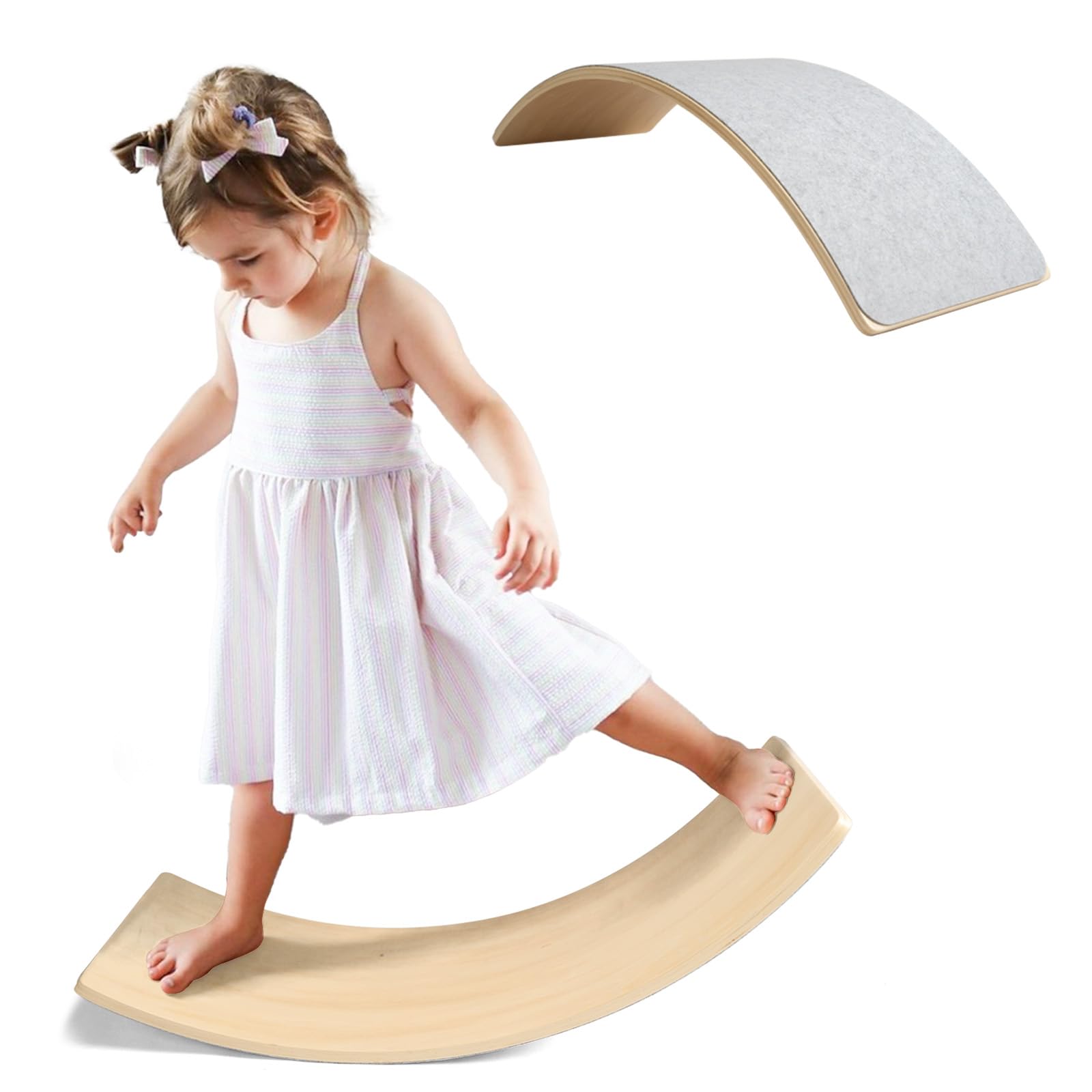 Wooden Wobble Balance Board for Kids, Toddler Montessori Rocker Board Balancing Training, Open-ended Learning Toys for Indoor Outdoor Exercise Yoga 3+ Years Old Image