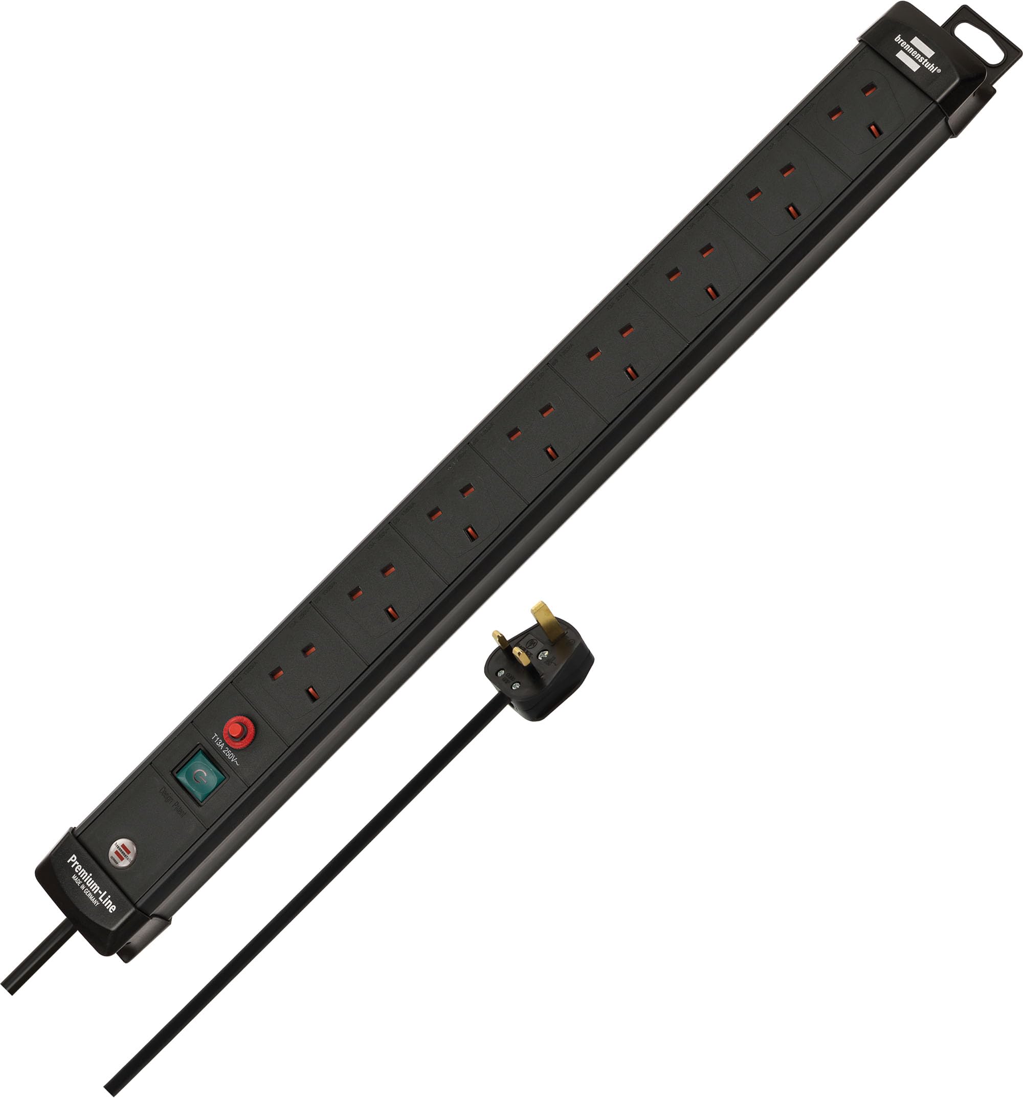 Brennenstuhl Premium-Line 8-way Extension Lead (Power Strip with Safety Fuse Button, 3m cable, Made in Germany) black