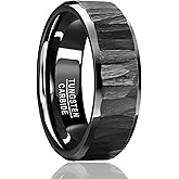 TUNGSTORY 8mm Mens Wedding Band with Hammered Finish, Black/Silver-Color/14K Gold-Plated Tungsten Carbide Ring, Beveled Edges, Customizable, Comfort Fit for Engagement/Daily/Birthday Gift, Size 7-13