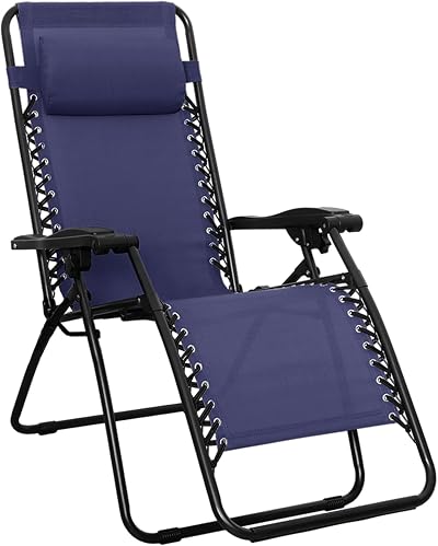 Amazon Basics Outdoor Zero Gravity Mesh Lounge Chair with Pillow Navy Blue