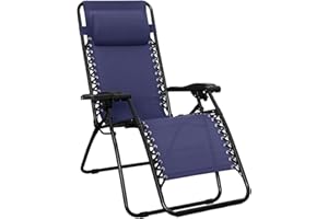 Amazon Basics Outdoor Patio Zero Gravity Lounge Chair with Pillow, Folding Reclining and Textilene Adjustable, Folding Lounge Lawn Chairs for Outside, 26", Blue