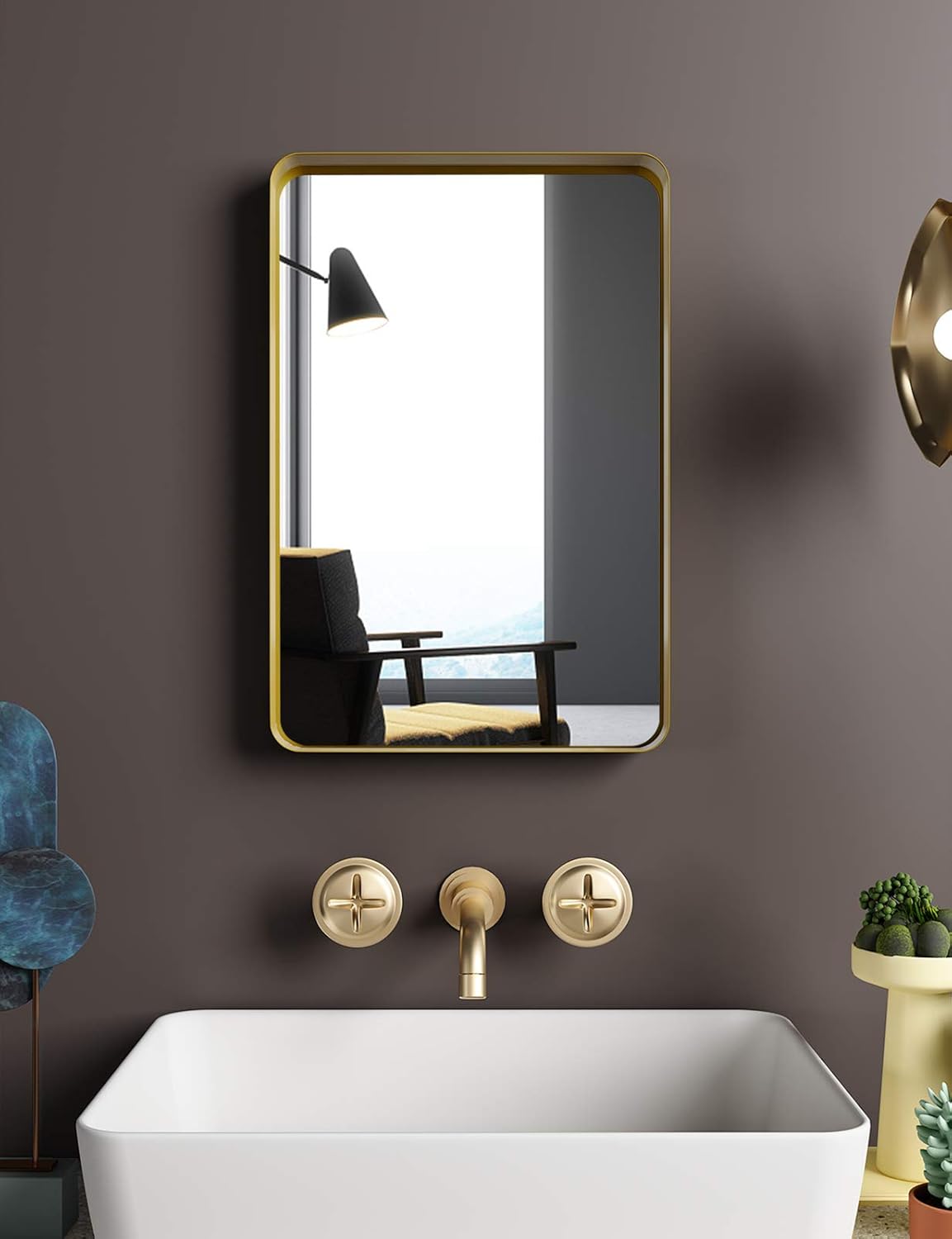 NXHOME Rectangle Metal Frame Wall Mirror for Bathroom 18 x 24 Inch Wall Mounted Vanity Mirror Rounded Corner Black Frame Decorative Mirrors for Living Room Bedroom: Furniture & Decor