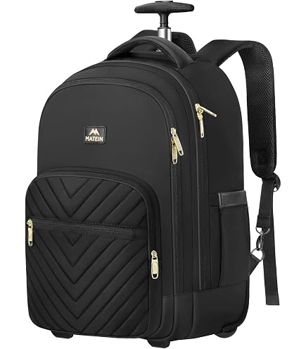 Boavan Rolling Backpack,17 inch Water Resistant Wheeled Backpack,Carry on Luggage Business Bag, Overnight College Computer Trolley Suitcase for Men Women Adults to Travel，Black : Electronics