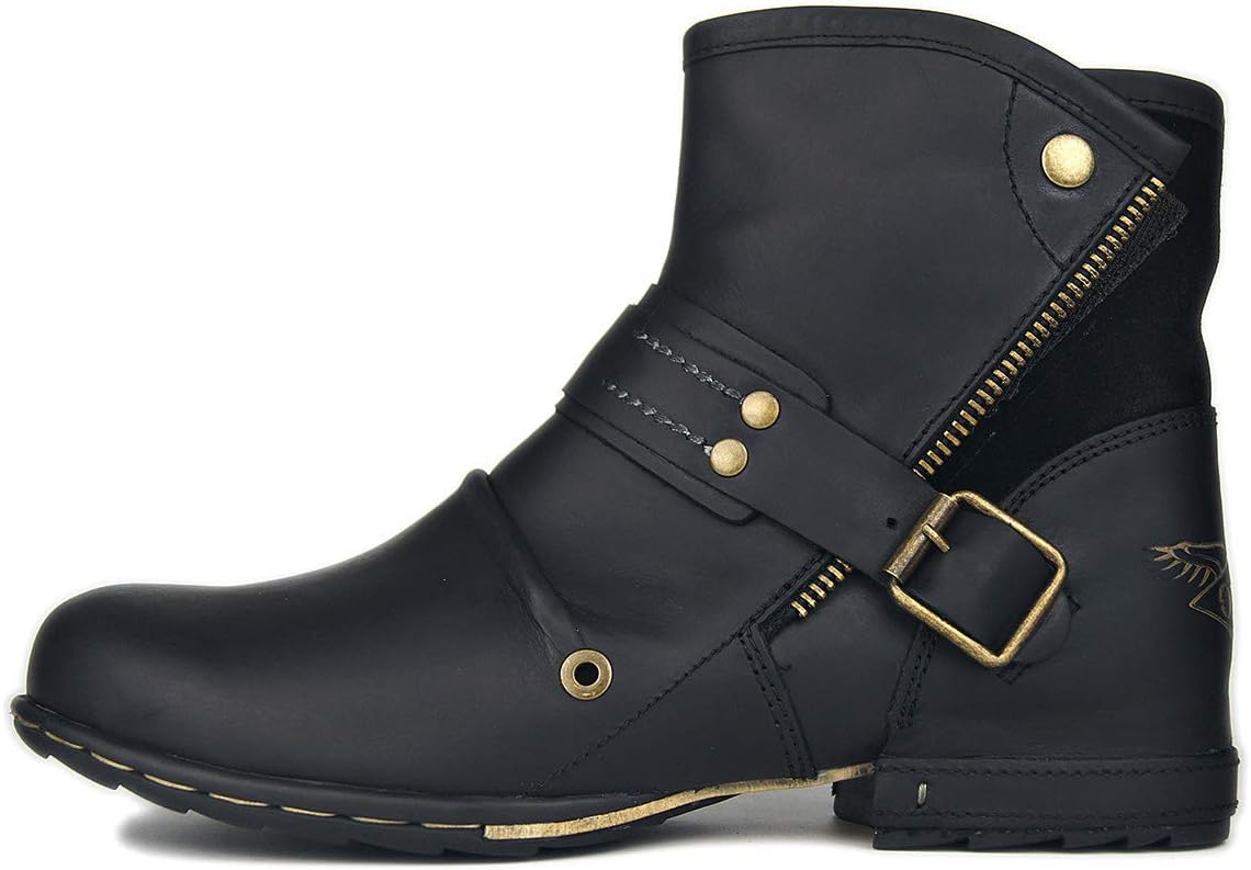 OSSTONE Leather Chukka Boots for Men Fashion Zipper-up Boots Casual Shoes