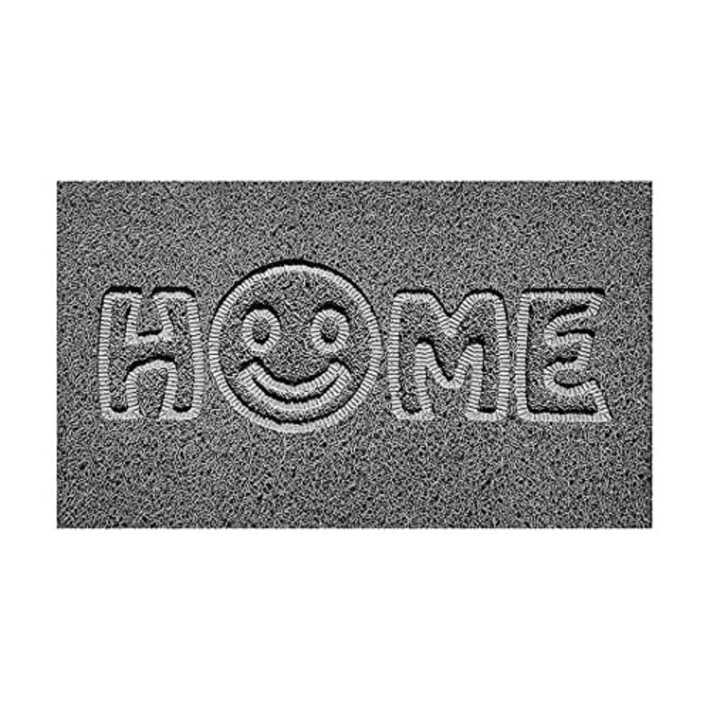 Nicoman Embossed Spaghetti Door Mat Dirt-Trapper Jet-Washable Doormat 70x43cm (Grey, HOME SMILEY FACE Shape) - Use Outdoor ONLY