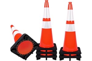 Traffic Cones Pylon Cones 28 inch 6 Pack for Parking Lot Driveway Road Traffic Control Construction Heavy Duty with Reflectiv