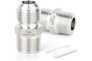 TAISHER 2PCS Forging of 304 Stainless Steel Tube Flare Fittings, 3/4" Male Flare x 3/4" NPT Male, Half Union