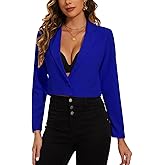 MINTLIMIT Womens Cropped Blazer Suit Jacket Button Front Long Sleeve Blazer Notched Lapel Suit Jacket Coat Tailored Outfit(Royal Blue,L)