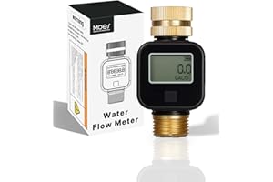 MOES Water Flow Meter with Brass Inlet & Outlet Metal Thread, Measure Gallon/Liter Consumption and Flow Rate for RV Water Tank Filling, Outdoor Garden Hose Watering, Lawn Sprinkler and Nozzle Sprayer