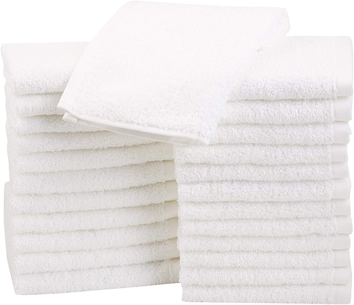 Amazon Basics Fast Drying Bath Towel, Extra Absorbent, Terry Cotton Washcloth, 12 x 12 Inch, White - Pack of 24