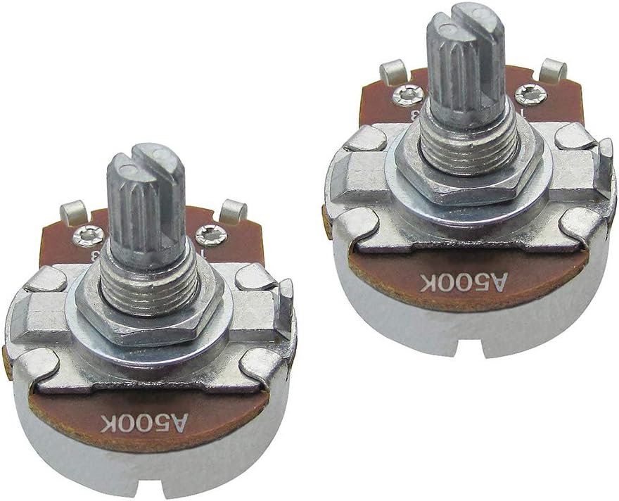FLEOR 2pcs Full Size A500K Audio Taper Potentiometer Guitar Tone Volume Control Pots with Bayonet L15mm Short Knurled Split Shaft - Image 3