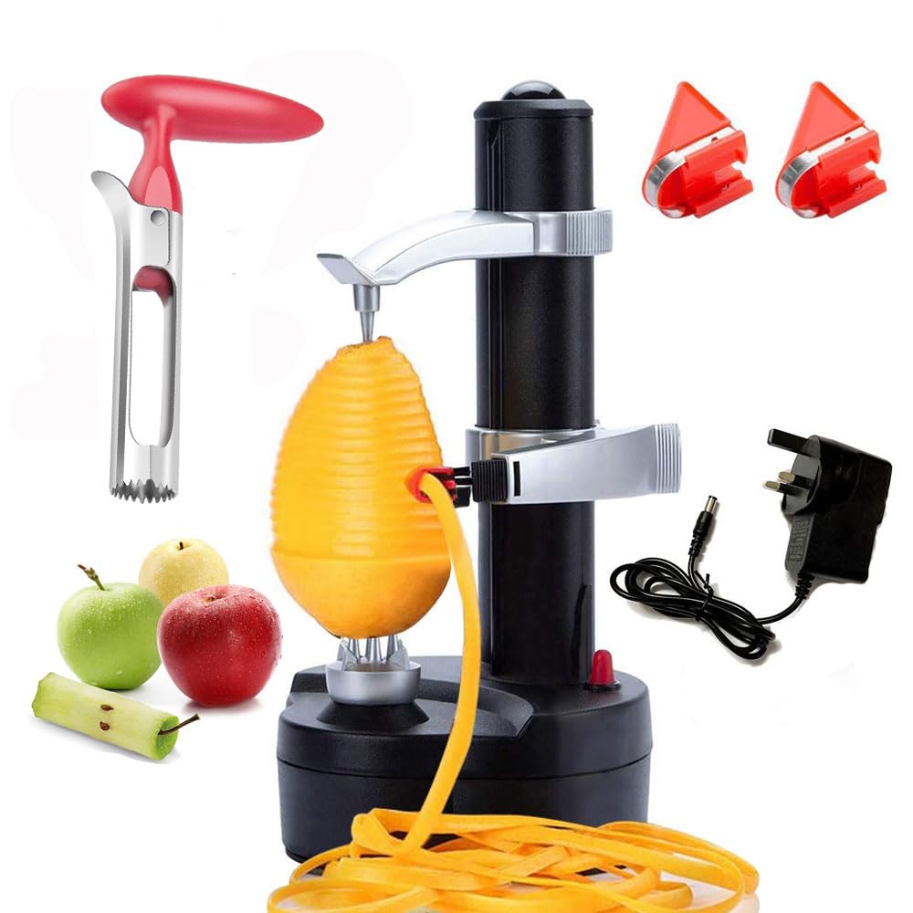 AIHANCH Automatic Potato Peeler Electric Peeler for Potatoes and Fruit [1 Adapter 2 Extra Blades] - Electric Apple Peeler Fruit Peeler Stainless Steel Kitchen Peeling Tool with Apple Corer