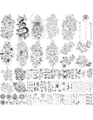 Yazhiji 49 sheets large sexy flowers collection waterproof temporary tattoos lasting fake tattoos for women and girls.