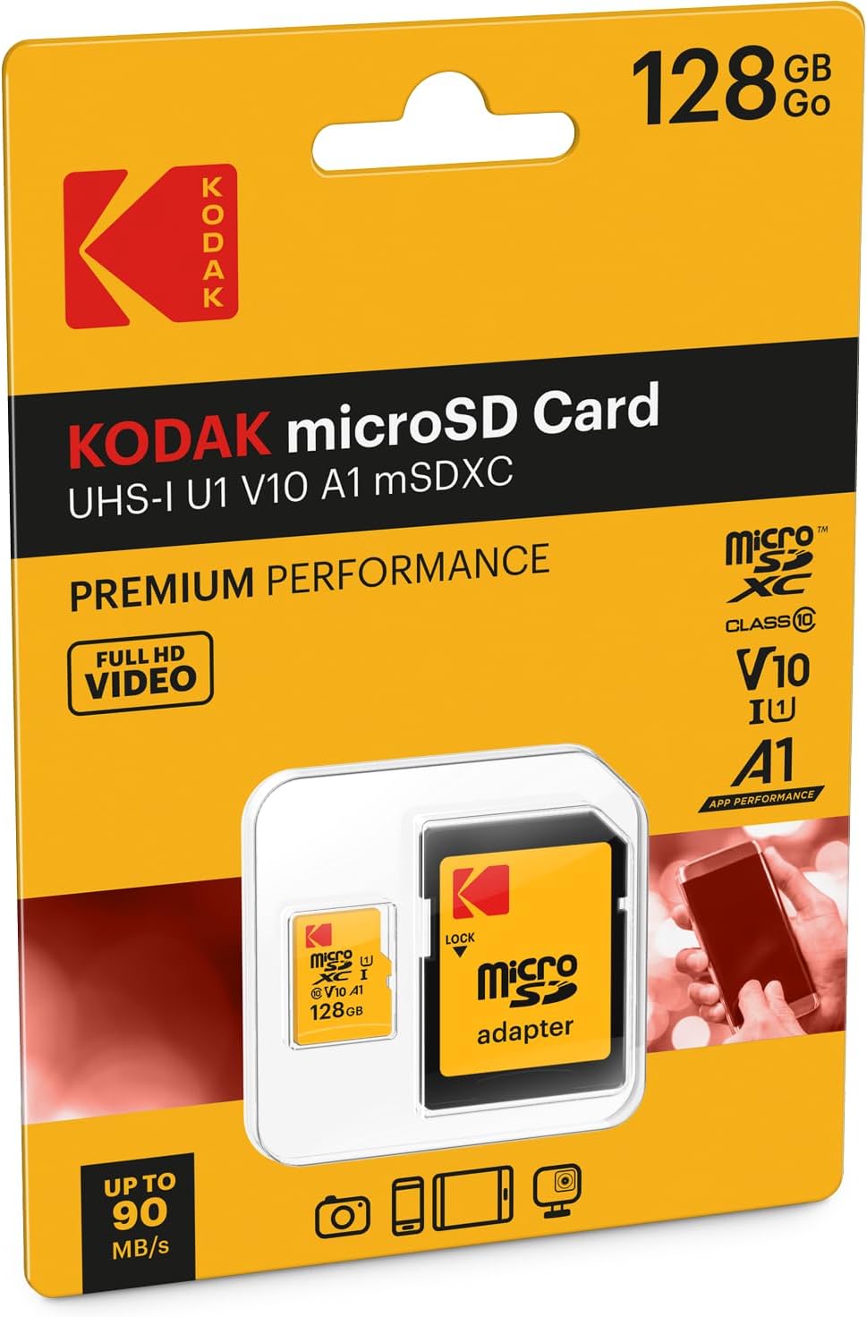 Kodak 128GB microSDXC A1 UHS-I U1 Card with Adapter 85MB/s Read 25MB/s Write