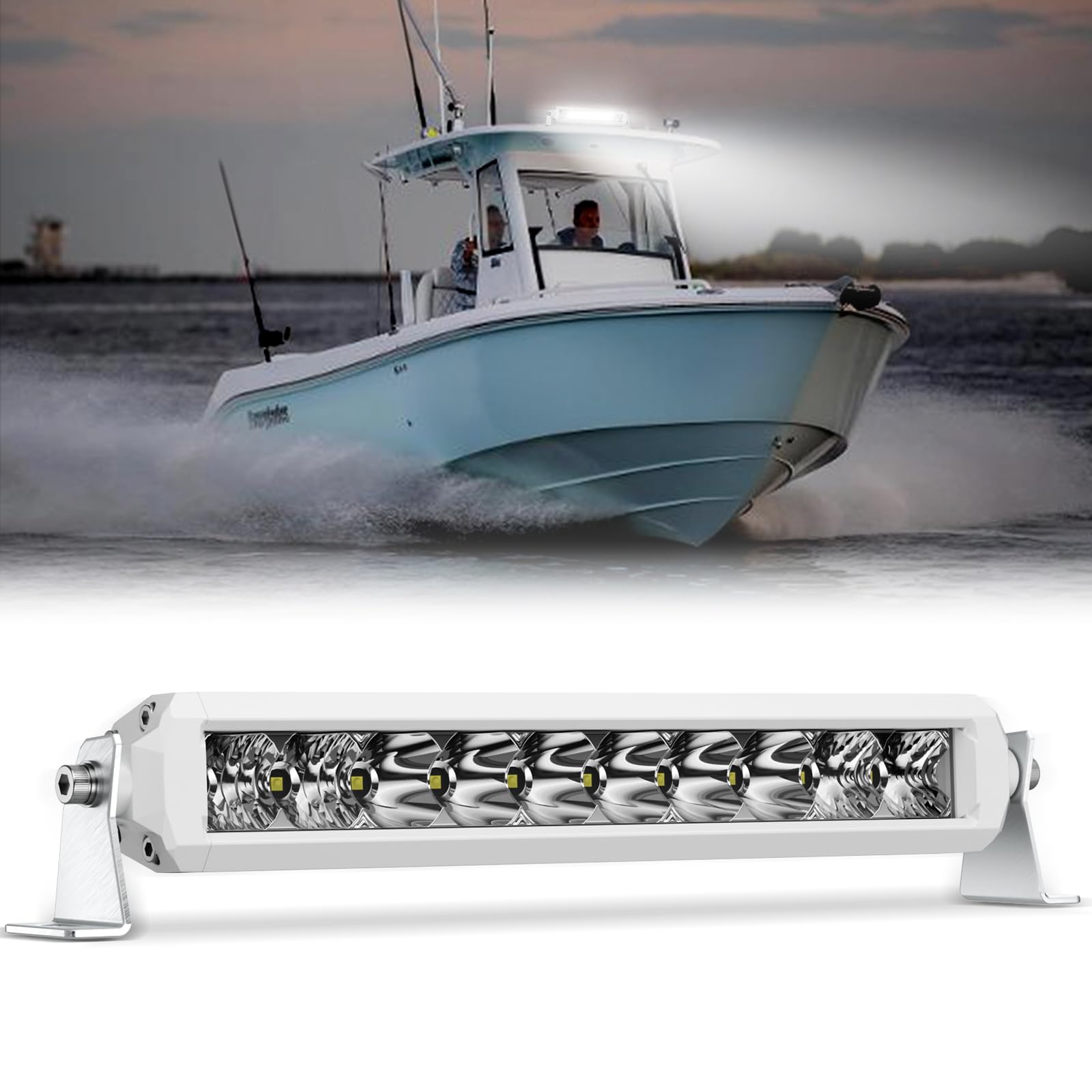 Photo 1 of **MISSING LIGHT**Marine LED Light Bar 12 Inch EK ENNOKING Single Row White Spotlight High Bright 50W LED Spot Flood Work Light Driving Fog Lamp for Pickup 4x4 Truck ATV UTV Off-Road 9-36V IP68 P69K