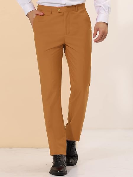 LARS AMADEUS MEN’S BROWN DRESS PANTS SLIM FIT FLAT FRONT CHINO BUSINESS WEDDING SUIT PANTS 30