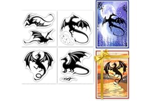 GLOBLELAND 4Pcs Mini Fire-Breathing Dragon Clear Stamps for DIY Scrapbooking Stars Flame Silicone Stamp Seals Transparent Sta