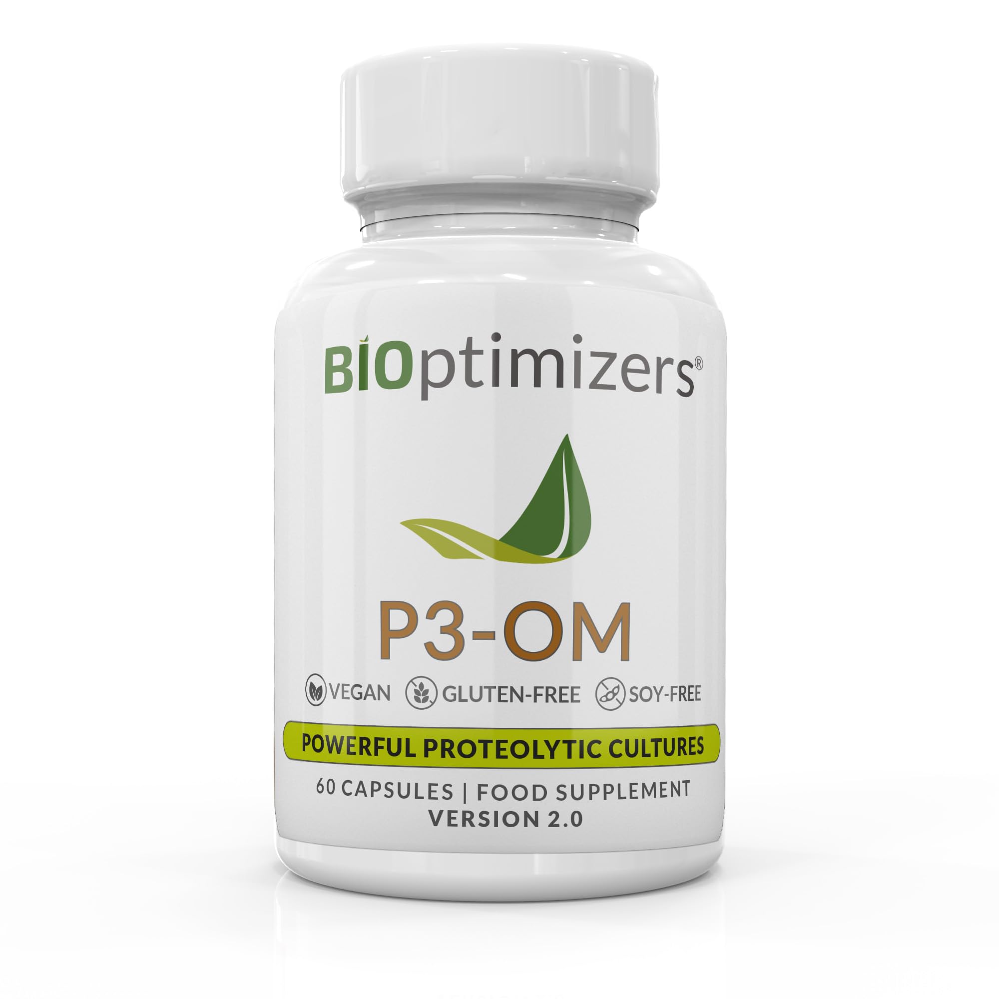 BiOptimizers P3-OM Proteolytic Prebiotics & Probiotics Supplement | Lactobacillus Plantarum for Digestive & Immune Health | Bloating & Gut Relief Support for Men & Women | 60 Vegan Capsules