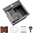 15 Inch Black Bar Sink Drop In Workstation-Bokaiya 15x15 Rv Drop In Kitchen Bar Sink 16 Gauge Black Stainless Steel Single Bowl Small Kitchen Sinks with Cutting Board