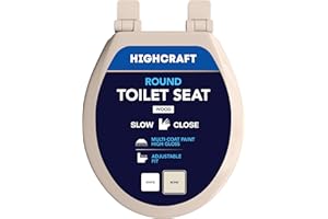 HIGHCRAFT Premium Round Toilet Seat with Slow-Close Design & Adjustable Hinges - Molded Wood Toilet Seat - Fits Standard Round Toilets - Round Seat in Bone/Beige