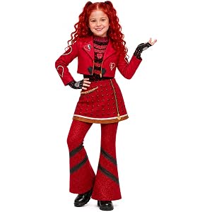 Mukola Kids Red Princess Costume Girls Red Wonderland 6pcs Cosplay Outfit | Red Hearts Long Sleeves Jacket, Skirt with Waist