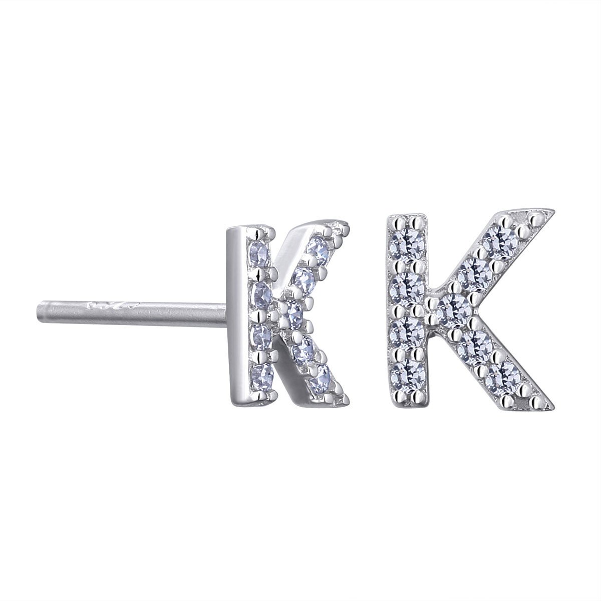 VIKI LYNN Women Girls 925 Sterling Silver Cubic Zirconia Letter K Stud Earrings Tiny Size