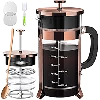 French Press Coffee and Tea Maker（34oz）,304 Stainless Steel Coffee Press with 4 Filters Screen-100% No Residue -German…