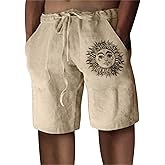 Puimentiua Casual Mens Linen Shorts Lightweight Elastic Waist Summer Beach Shorts