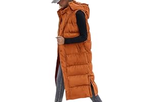 BTFBM Long Puffer Vest Women Quilted Hooded Button Down Zip Up Sleeveless Vests Outerwear Padded Jacket Fall Winter Coat