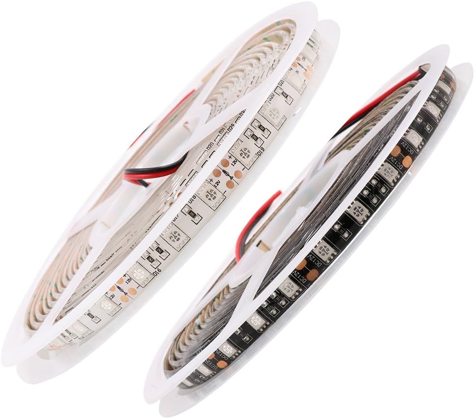 XUNATA 16.4ft/5M Flexible Ultraviolet UV LED Strip Light, Purple-Black SMD 5050 395nm 12V 300 LED Tape Rope Ribbon Lights, White PCB Non-Waterproof IP21