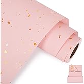 Aimyoo Pink Wrapping Paper Roll - Mini Roll - 17 Inch x 32.8 Feet - Pink with Gold Flakes Foil Design for Christmas, Wedding, Birthday,Holiday,Celebrations