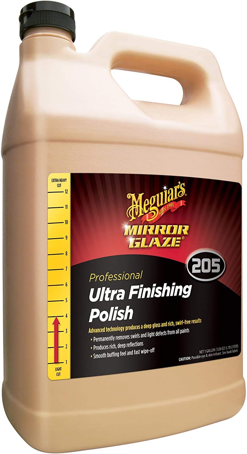 Meguiar’s Professional Ultra Finishing Polish M20501 – Scratch and Swirl Remover, High-Gloss Detailing Polish for a Show Car Shine, for Use by Hand, DA Polisher or Rotary, 128 Oz, 1 Gallon