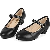 ChuLian Girls Dress Shoes Pumps Low Heel Princess Shoes Flower Wedding Party Shoes for Toddler Little Kids