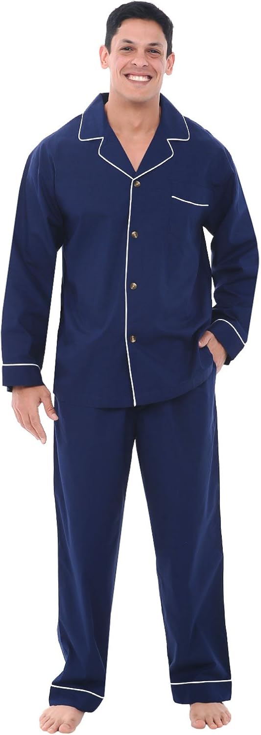 Alexander Del Rossa Men's Lightweight Button Down Pajama Set, Long Cotton Pjs at  Men’s Clothing store
