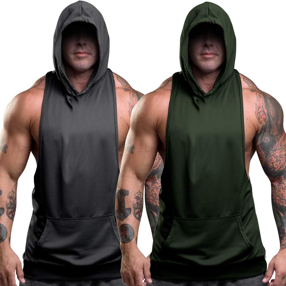 nine bull Men's Workout Hooded Tank Tops Sleeveless Gym Hoodies Bodybuilding Muscle Sleeveless T-Shirts