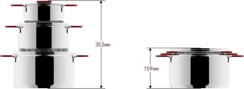Batterie de Cuisine à Induction 3 Pièces en Acier Inoxydable - avec Couvercle Empilable, Poignée au Toucher Doux - 16/20/24 cm