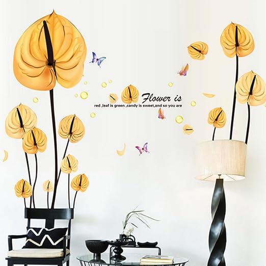Ingles Carta Mariposas Amarillo Flores Pared Adhesivo Pvc Murales