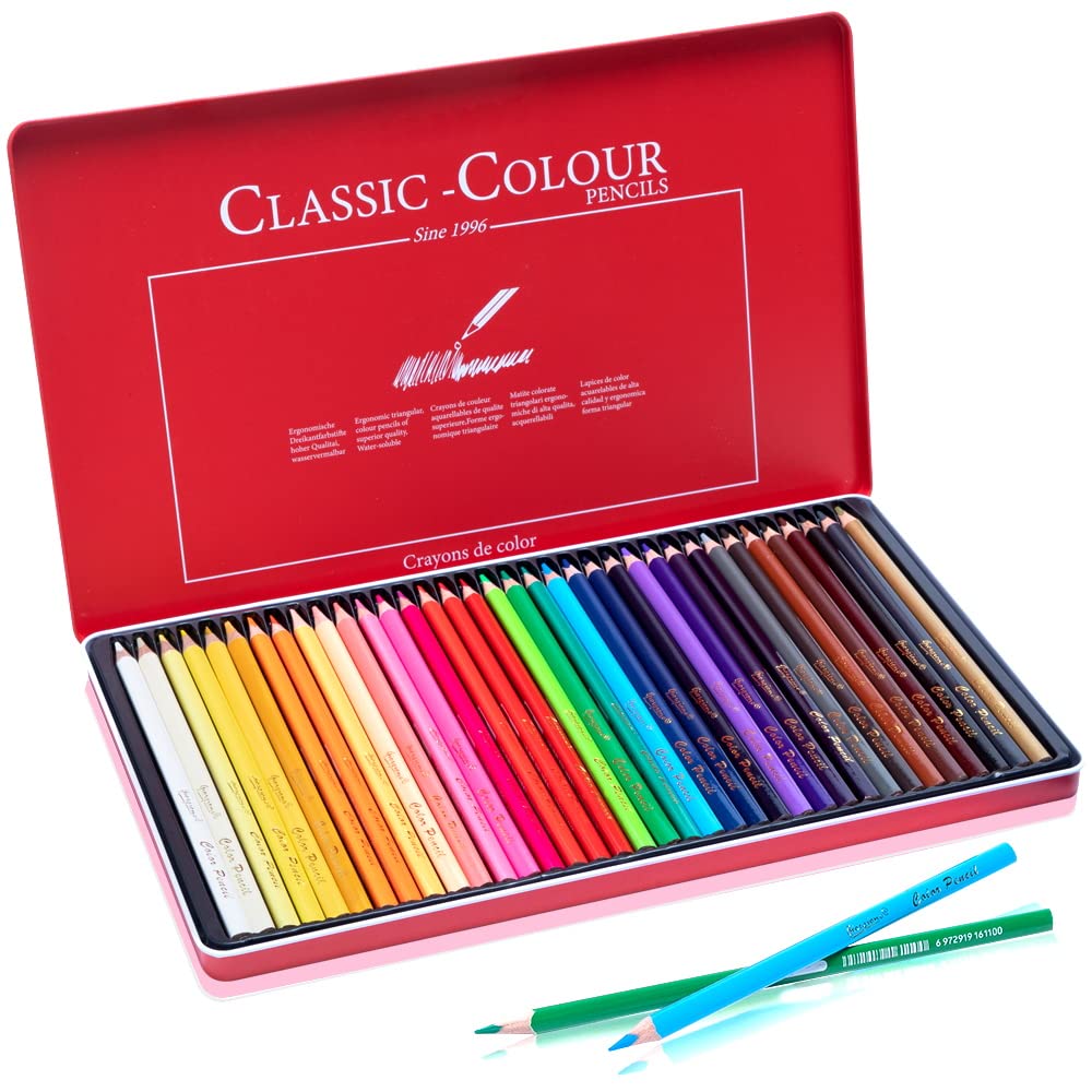 Coloured Pencils, 36 Professional Oil Colorful Pencil Set with Tin Box for Adult, Artist and Beginners Drawing Sketching Painting Colouring Book, Stationery Supplies