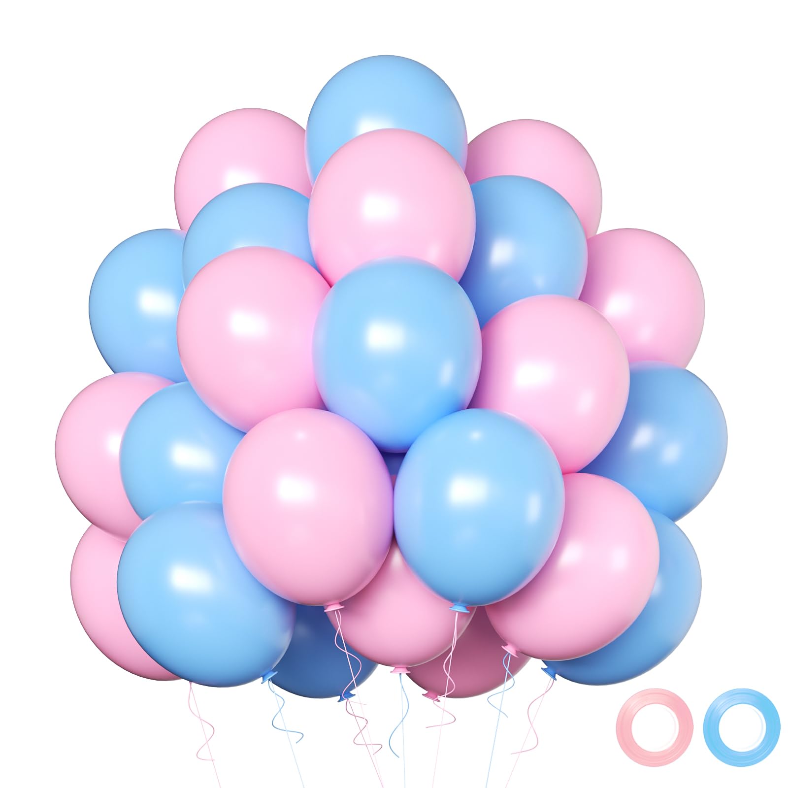 Pink and Blue Balloons, 50 Pcs 12 Inch Pink Blue Party Balloons With Pink Blue Latex Balloon Ribbon Pink blue Balloons for Birthday Baby Shower Gender Reveal Wedding Party Decoration