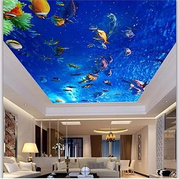 Wuyyii Customized Large Wallpaper 3d Aesthetic Underwater World Tropical Fish Living Room Bedroom Ceiling Zenith 3d Wallpaper 280x200cm Amazon Co Uk Diy Tools