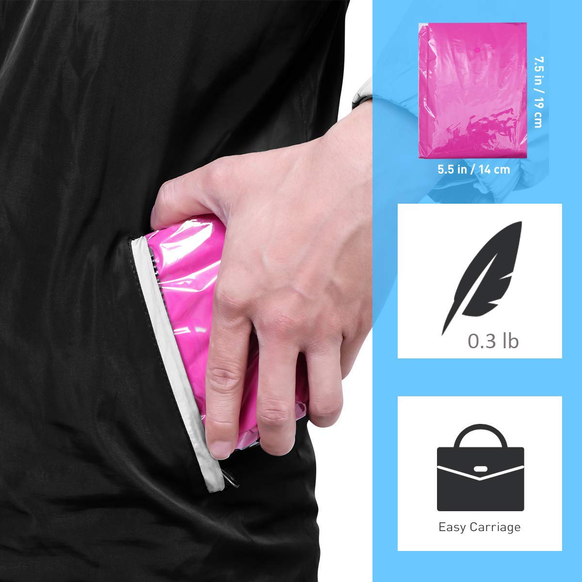 Cleycye Rain Ponchos,EVA Reusable Rain Coat Jacket with Drawstring Hood （3PCS）Emergency Waterproof Rain Ponchos Family Pack for Adults,Fit Men and Women, Perfect for Concerts, Amusement Parks, Camping