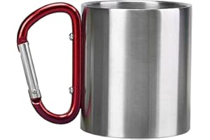 Aurorasports 1 Pack Camp Coffee Mug with Carabiner Hook Clips, Stainless Steel Mini Portable 300 ML Outdoor Cup for Hiking Ba