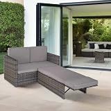 EVRE Love Bed Rattan Garden Furniture Set Grey with Cushions view 3
