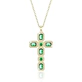 Linawe Cross Necklace for Women, Gold/Silver Jewelry Cross Charm Chain Necklaces, Moissanite Crystal Birthstone Cubic Zirconia Rhinestone Necklace, Religious Gifts