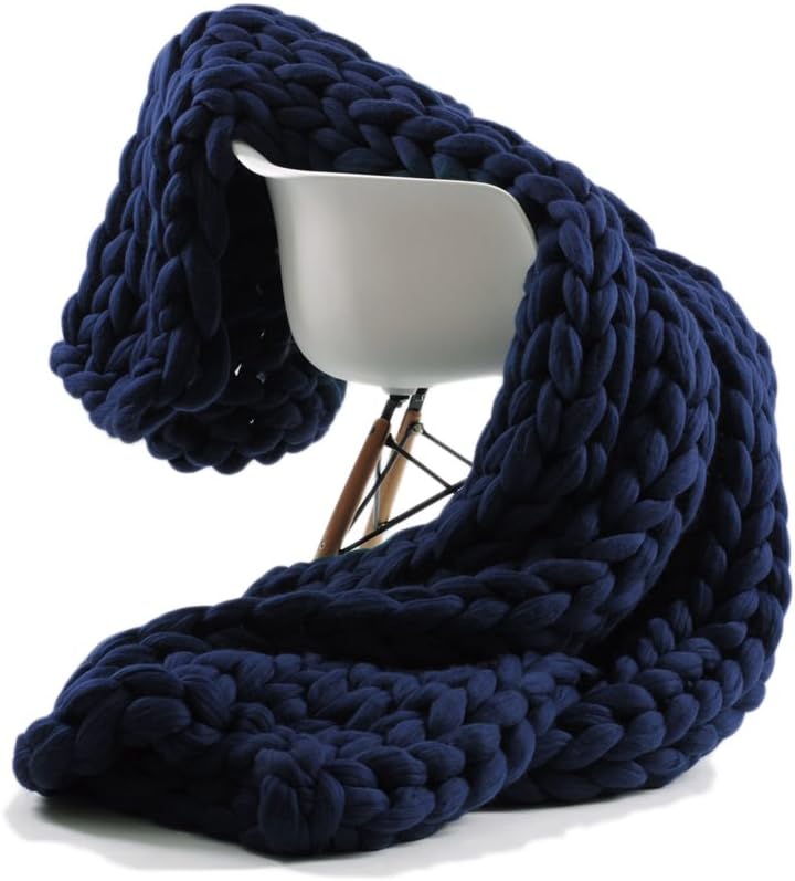 incarpo Chunky Knit Blanket Handwoven Wool Yarn Knitting Throw Bed Sofa Super Warm Home Decor Navy 40"x79"