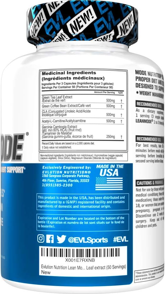 Evlution Nutrition Lean Mode - Complete Stimulant-Free Weight Loss Support and Diet System with Green Coffee, Carnitine, CLA, Green Tea, Garcinia Cambogia for Fat Burning and Metabolism (50 Servings): Health & Personal Care