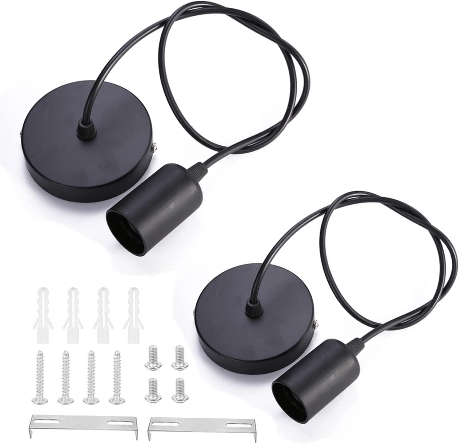 ZHIQIN 2 Pack Black Pendant Light Fitting E27 Ceiling Rose Lamp Holder with 100cm Cable Modern Ceiling Fitting Set for Kitchen Dining Room