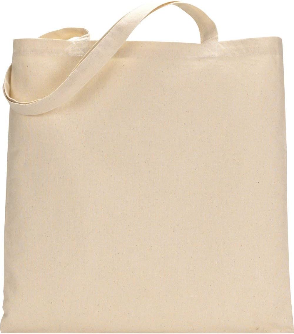 10 Pack Premium Cotton Shopper Tote - Eco Friendly Reusable Shopping Bag for Life with Long Handles (Natural)