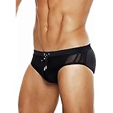 MIZOK Men's Swimwear Sexy Low Rise Bikini Briefs Quick Dry Swimsuit with Drawstring